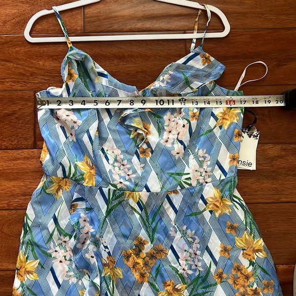 NWT KENSIE Womens Blue Ruffled Printed Spaghetti Strap V Neck Tea-Length 14 - Picture 8 of 10